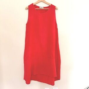 Terzo Millennio Red Linen Sleeveless Eyelet Hem Shift Dress Made in Italy Size M